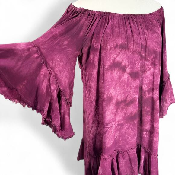 Revolve Blue Life Callista Dress Tie Dye Off Shoulder Boho Plum Asymmetrical XS - Picture 9 of 15